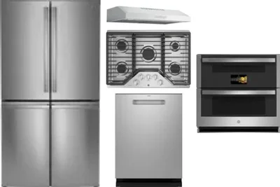 5 Piece Package Includes Refrigerator, Cooktop, Wall Oven, Hood And Dishwasher